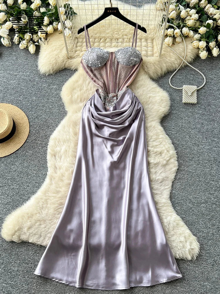 Satin Sequins Party Dress
