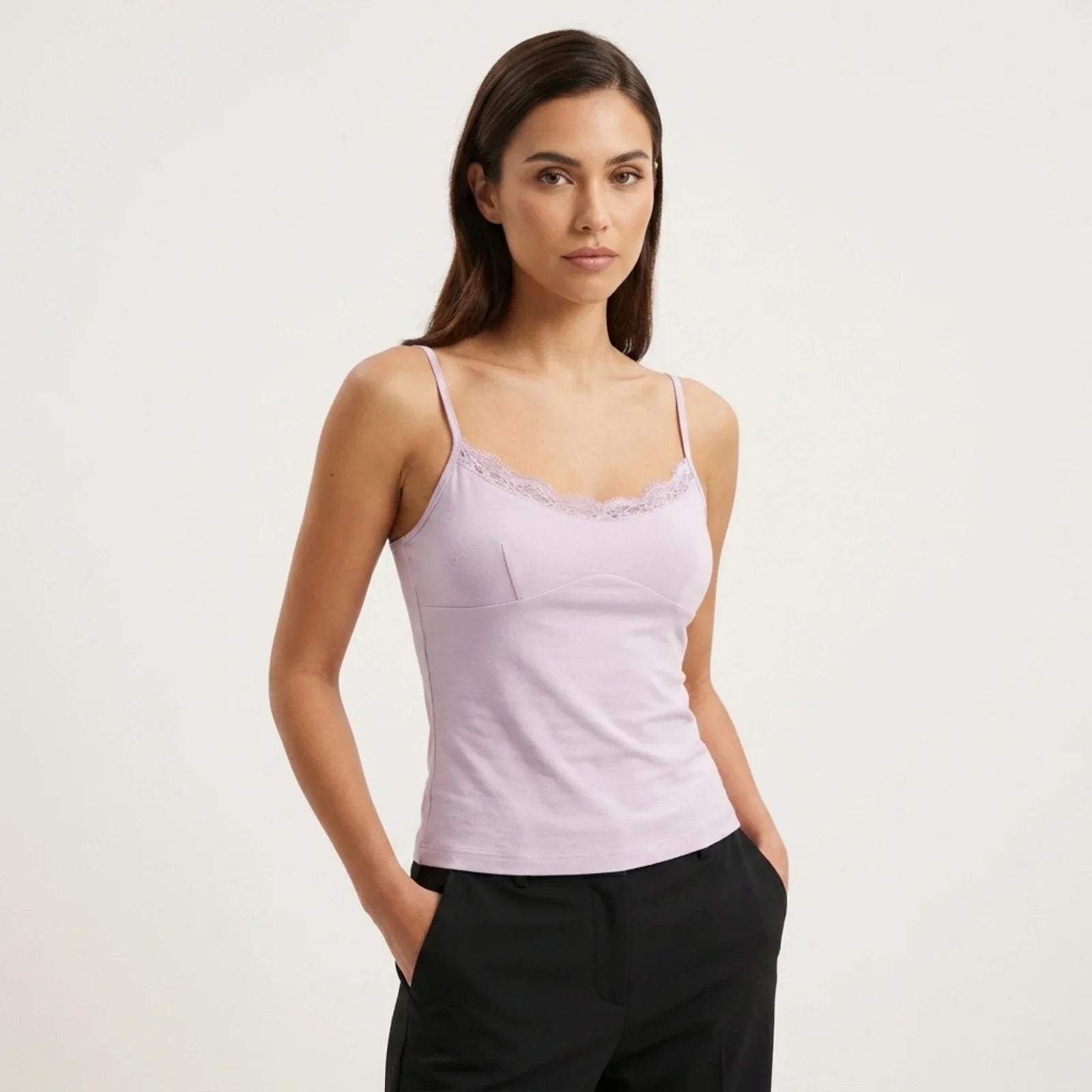 Solid Color Spaghetti Strap V-Neck Slim Fit Tank Tops
