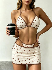 Summer Brown Polka Dot Print Bikini Set