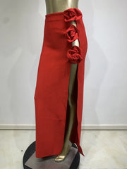 Red Big Flower Party Long Skirt Sexy Hollow Out Evening Dress