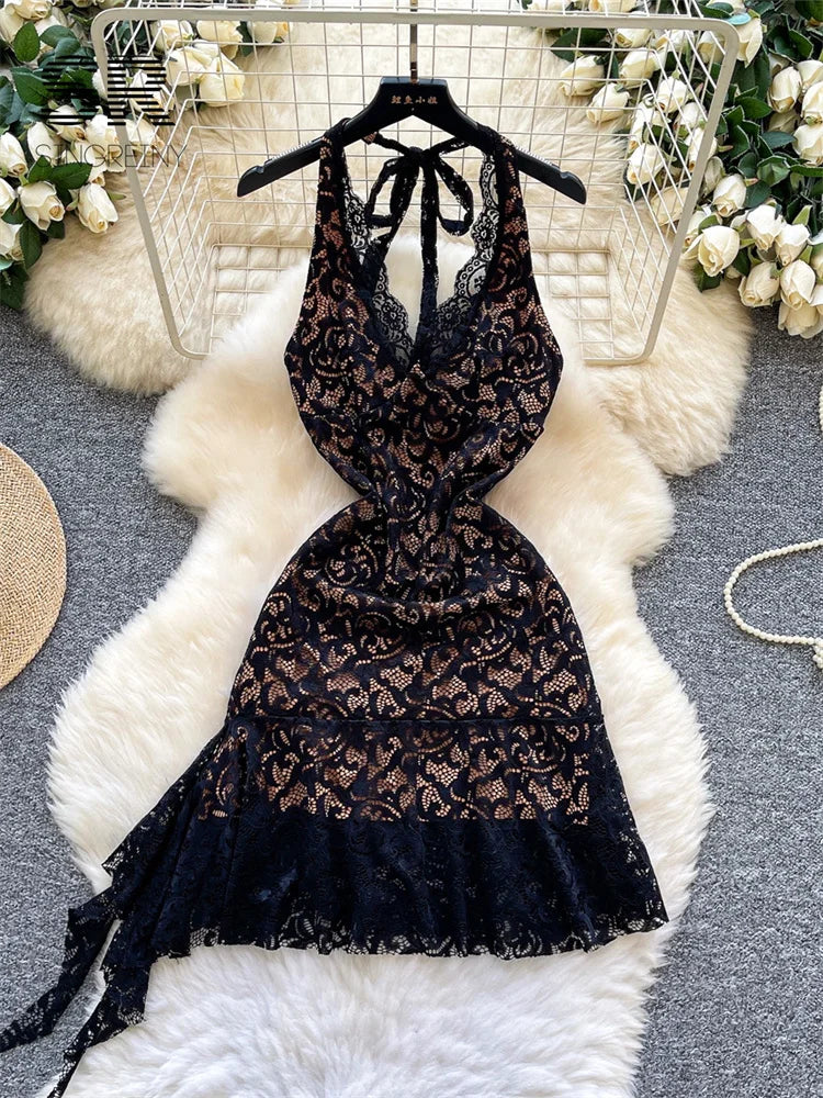 Feminine Halter Lace Dress