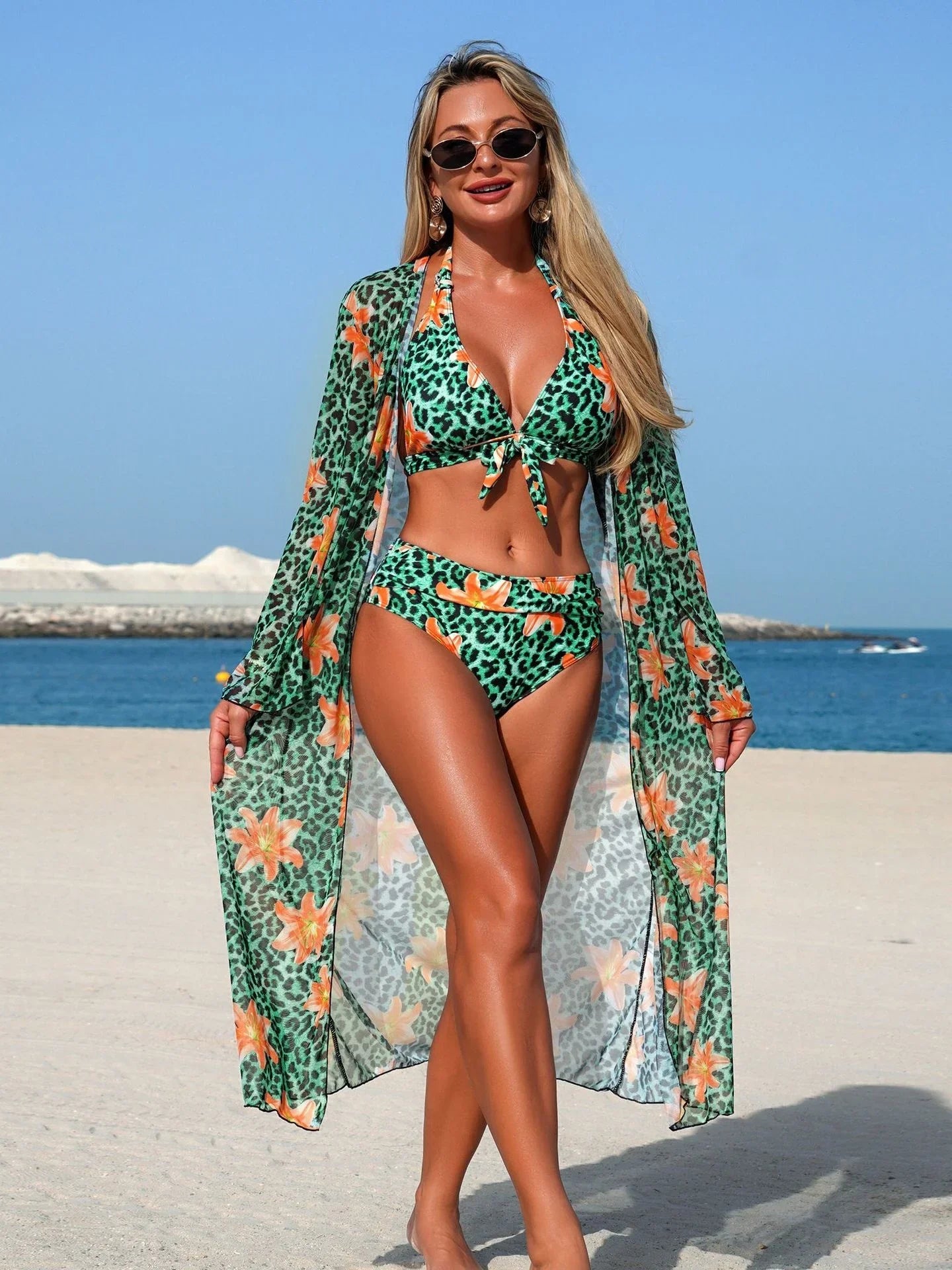 Blue Leopard Print Bikini Set