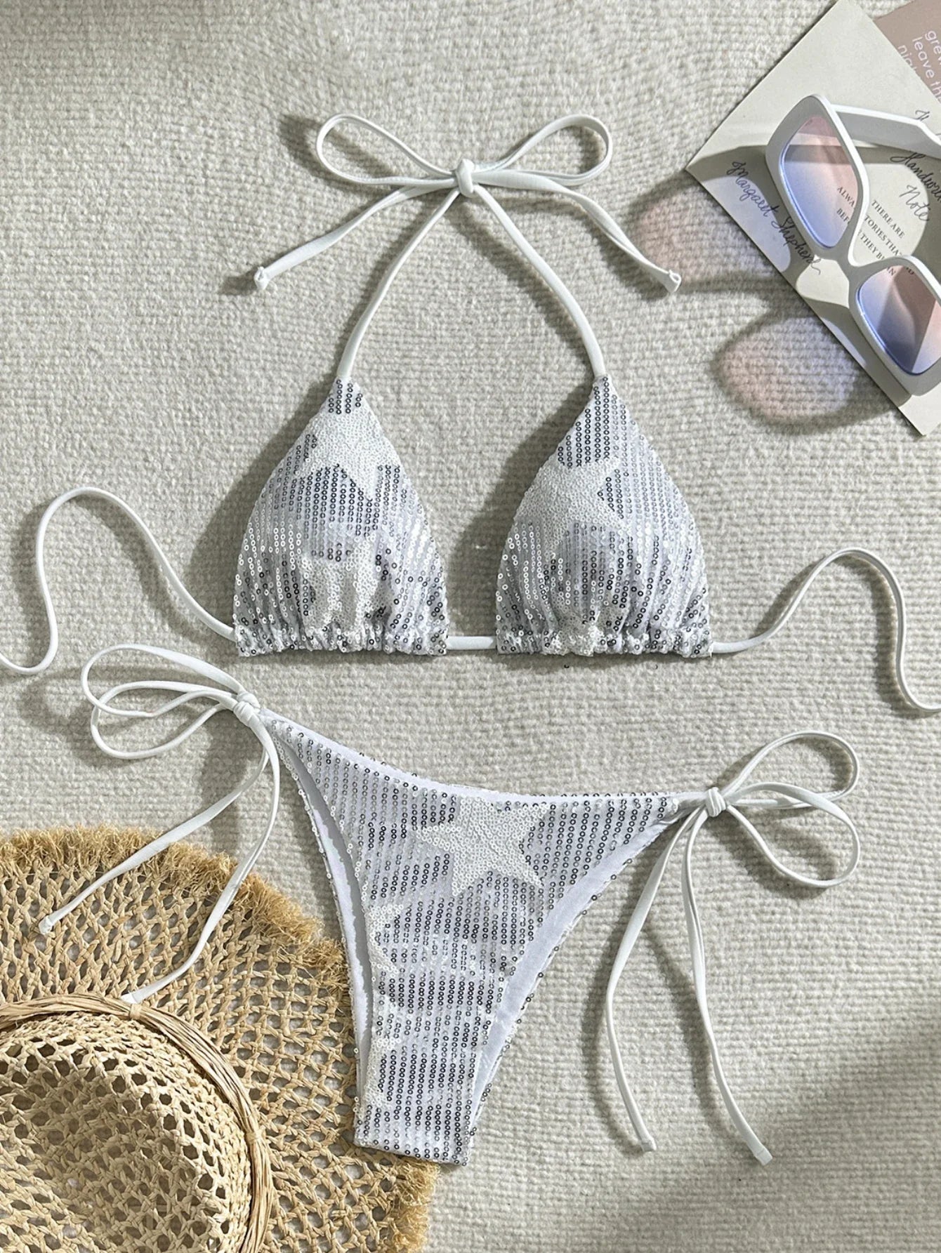 Shiny Star Sequin Split Bikini Set
