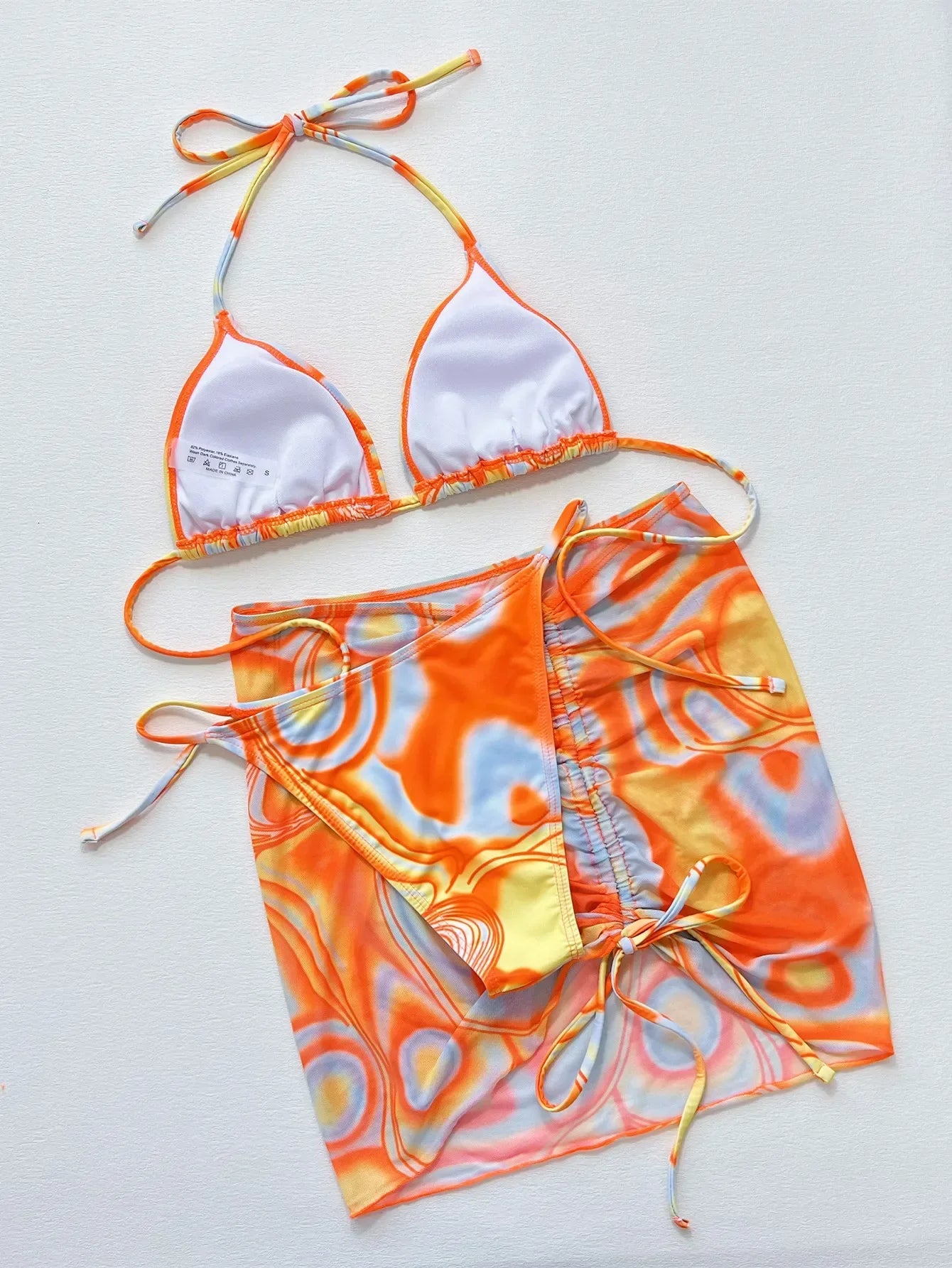 Sexy Orange Gradient 3 Piece Bikini