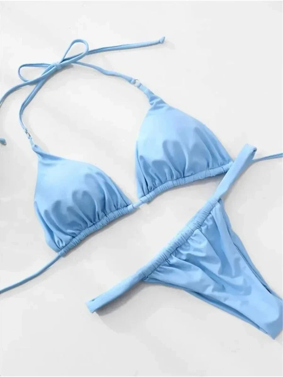 Wrinkled High Cut Mini Micro Thong Bikini