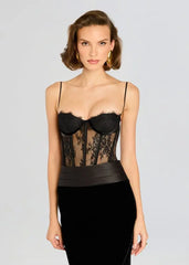 Black Lace See Through Strapless Prom Dress