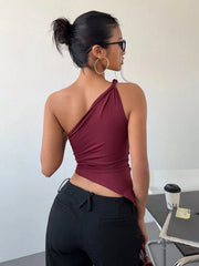 One Shoulder Asymmetry Hem Crop Top