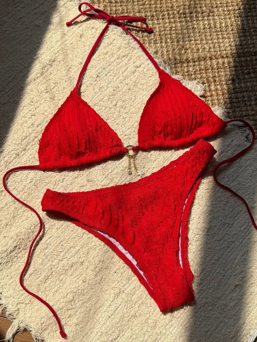 Sexy Wrinkled Halter Brazilian Bikini