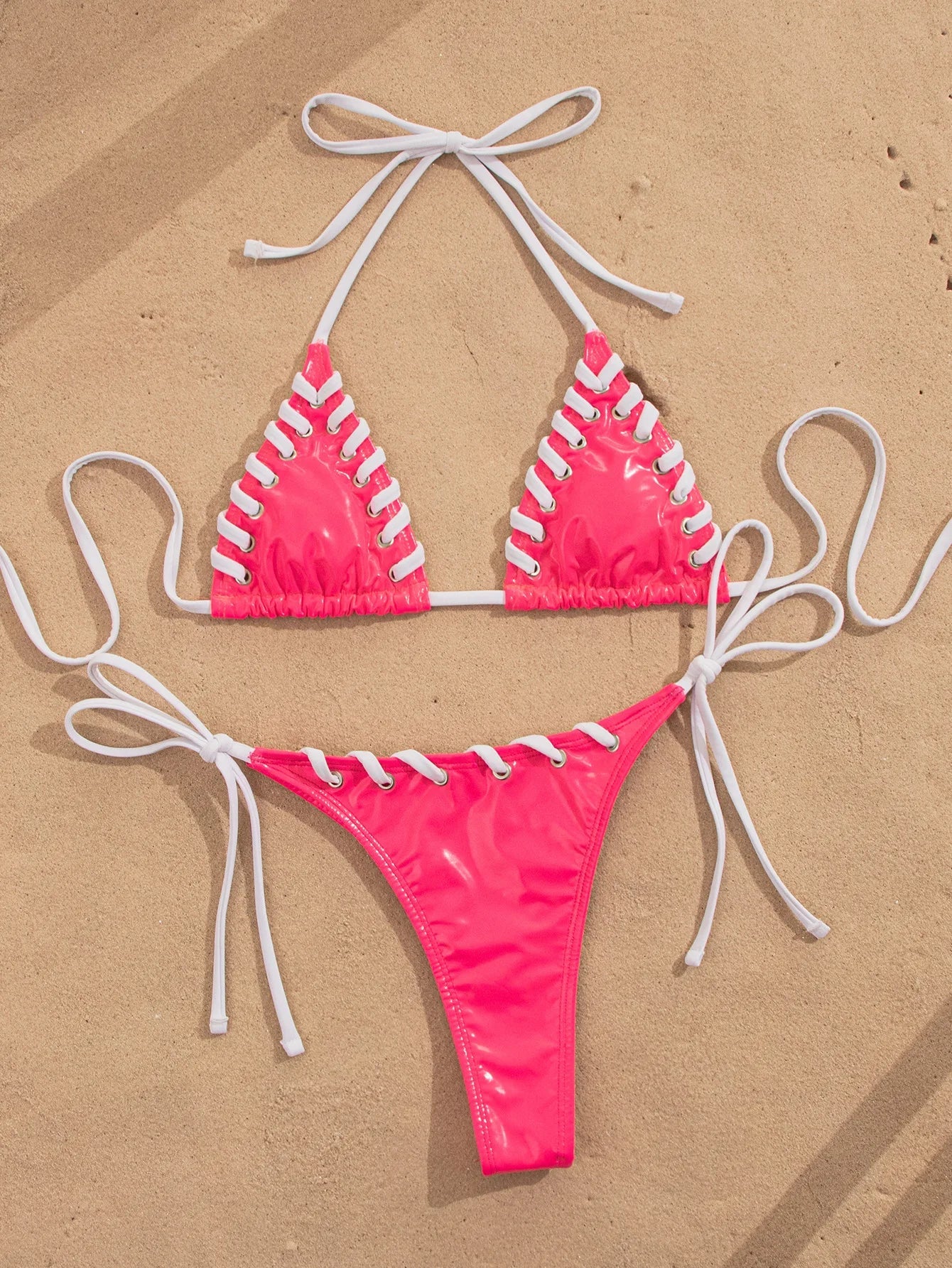 Sexy Pink Patchwork Micro Bikini Set