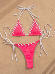 Sexy Pink Patchwork Micro Bikini Set