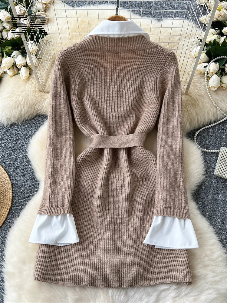 Fake 2pc Sets Knitted Dress
