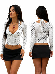 Polka Dot Long Sleeve Crop Top