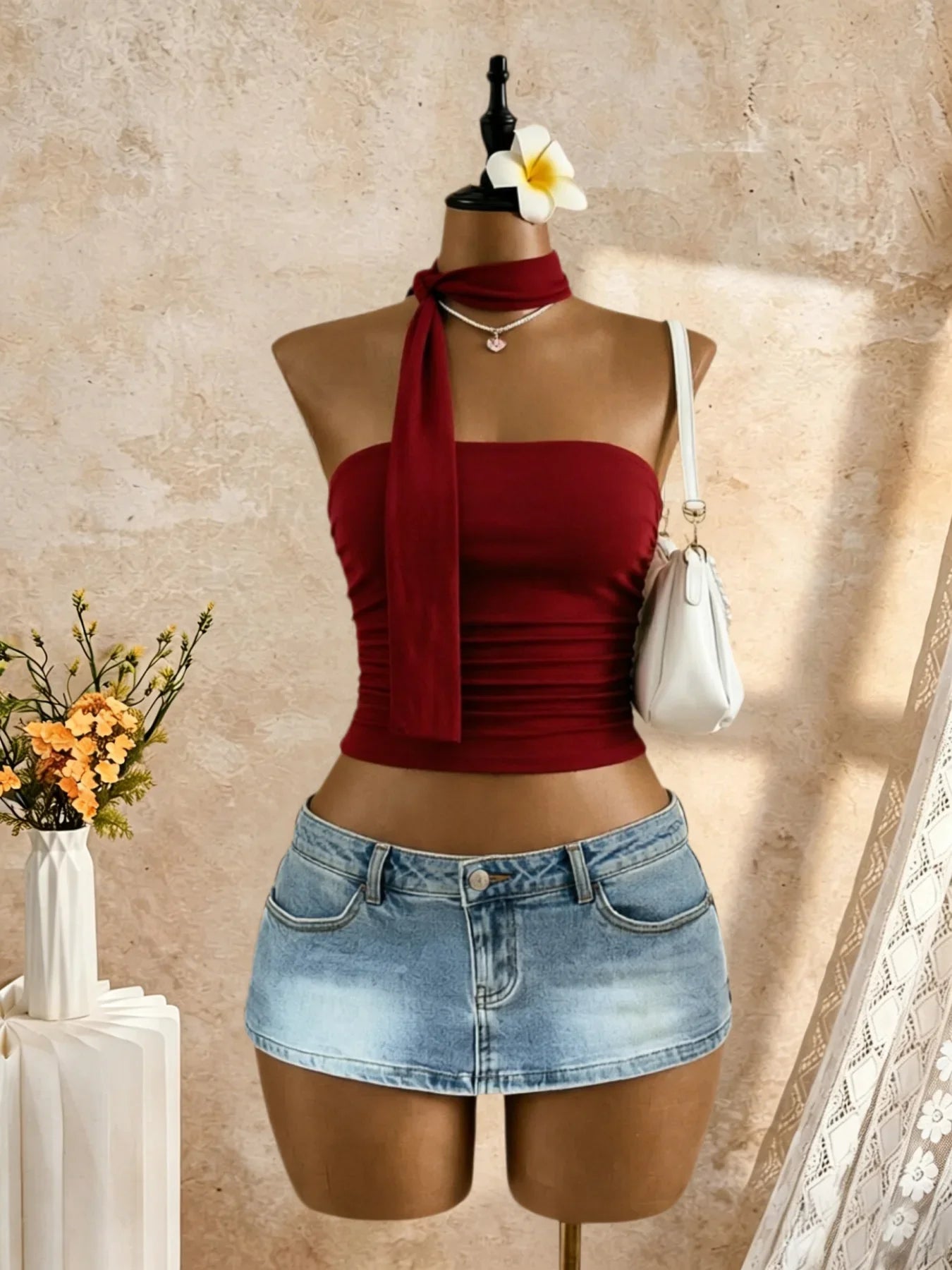 Strapless Side Ruched Crop Bandeau Tube Top