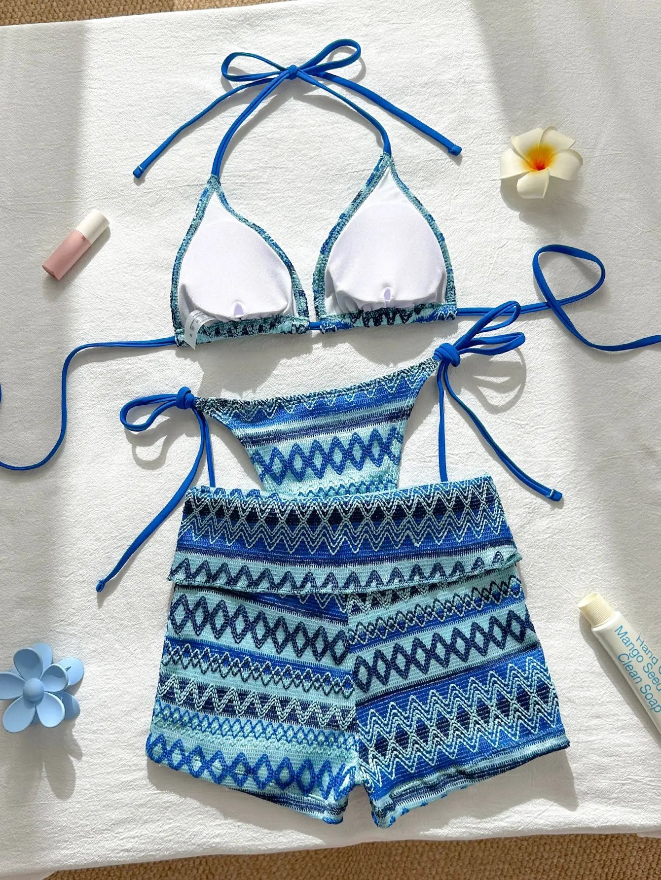 Sexy Red Striped Knitted Bikini Set