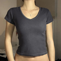 Grey V Neck Crop Top