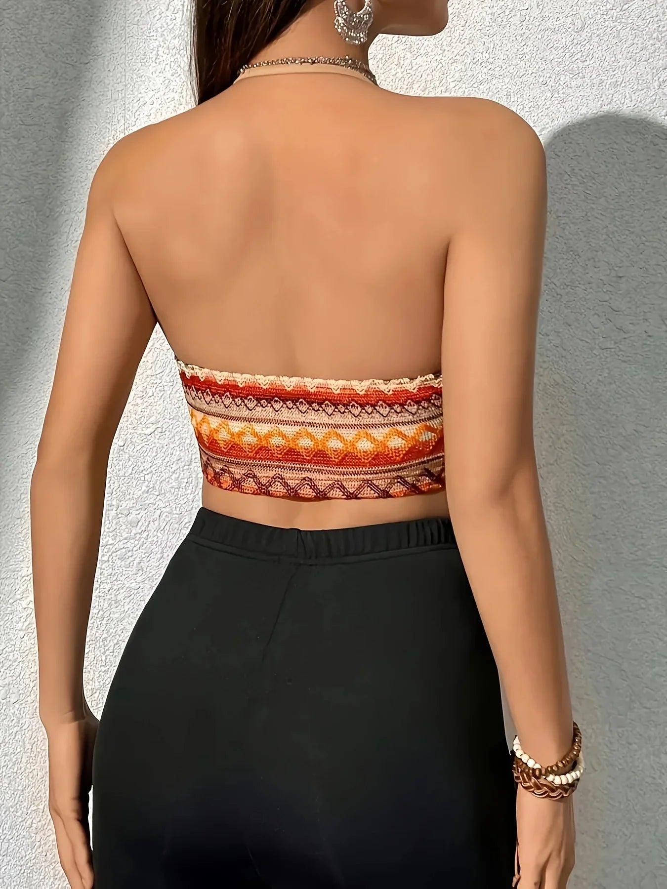 Boho Geometric Print Halter Crop Top