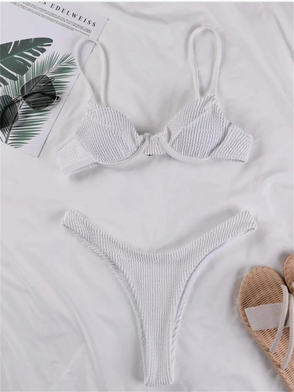 White Black Push Up Ribbed Micro Swimwear