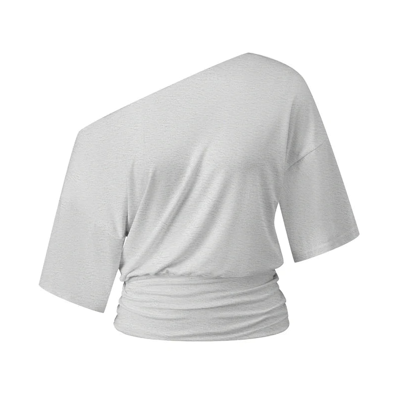Y2K Off Shoulder Short Sleeve T-Shirt Elegant Ruched Cinched Waist Crop Top
