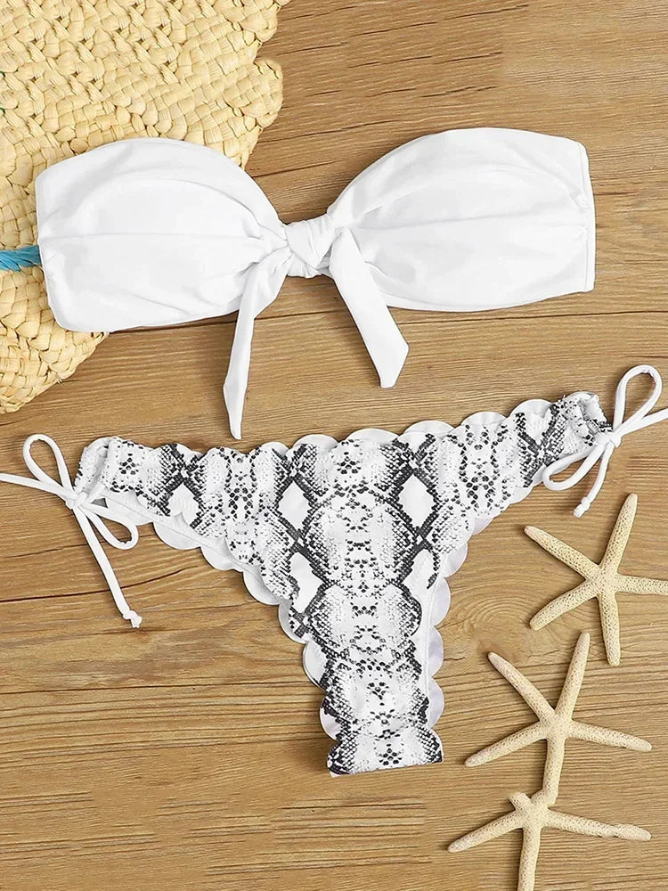 Sexy Scalloped Marble Print Bikini