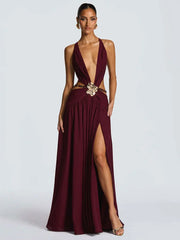 Sexy Deep V-neck Backless Maxi Dress