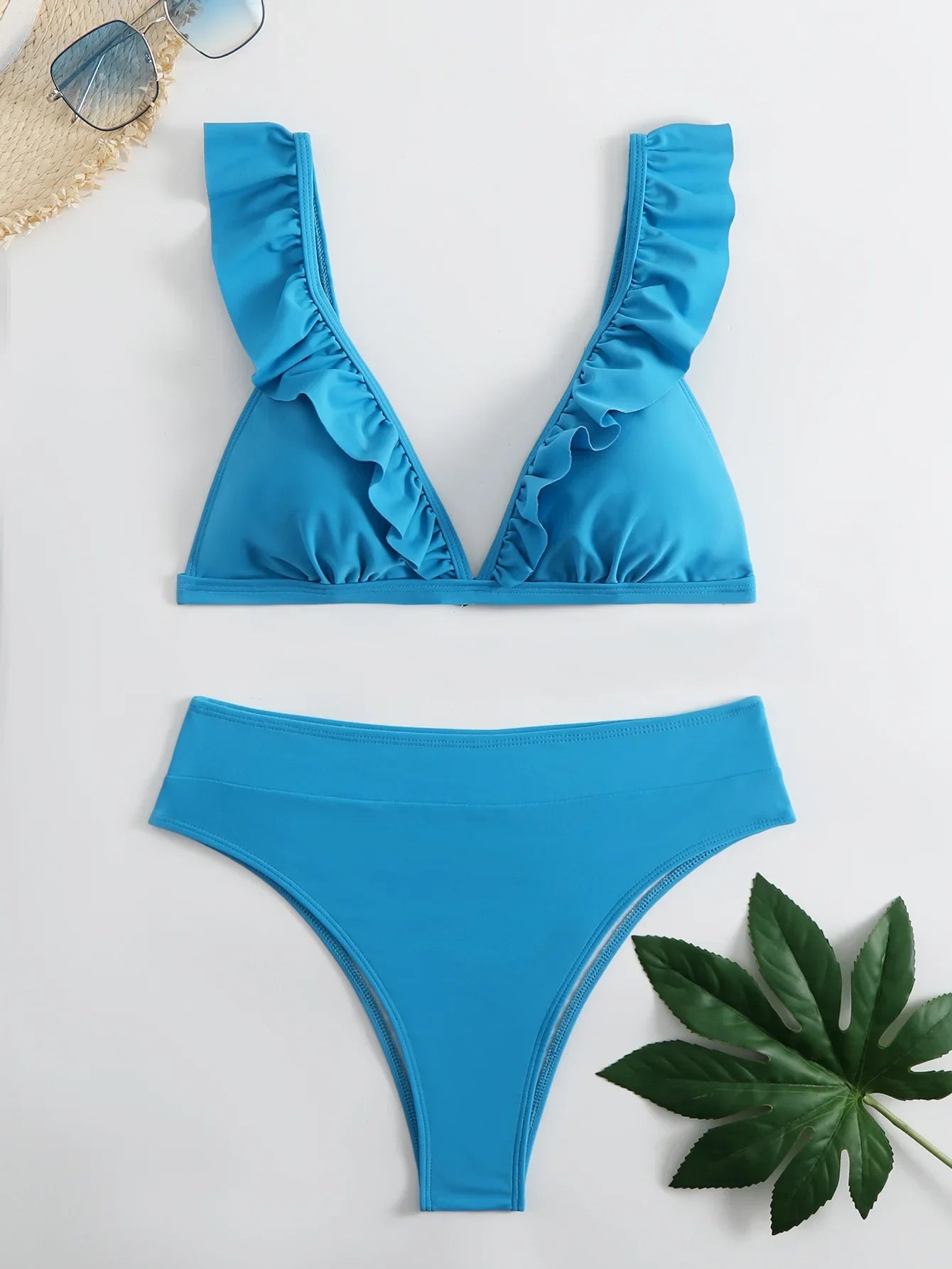 Sexy Ruffles V Bra Push Up Bikini Set