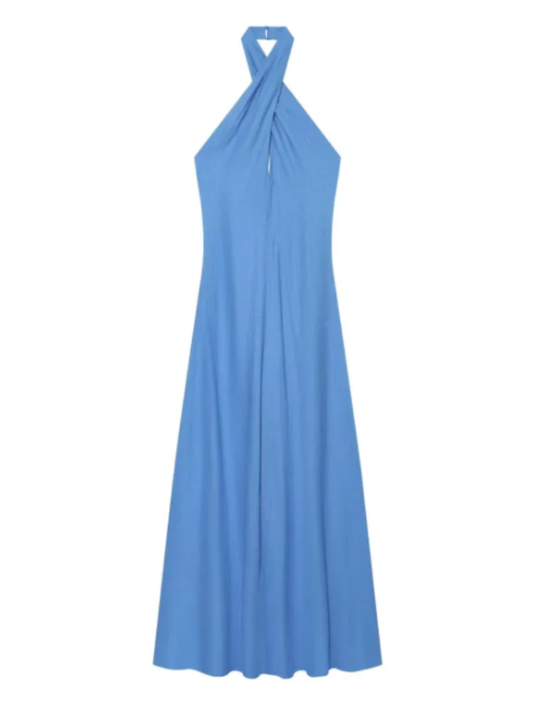 Sexy Solid Halter Maxi Dress