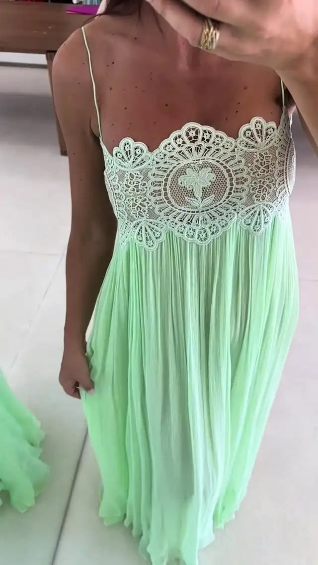 New Mint Green Lace Spaghetti Strap Maxi Dress