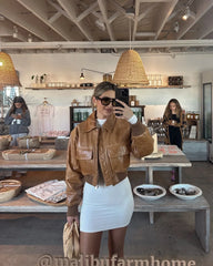 Lady Vintage Brown Faux Leather Crop Jacket