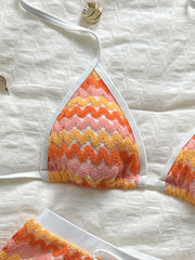 Sexy Orange Striped Knitted Bikini Set