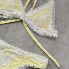 Sexy Yellow Lace Patchwork Micro Bikini