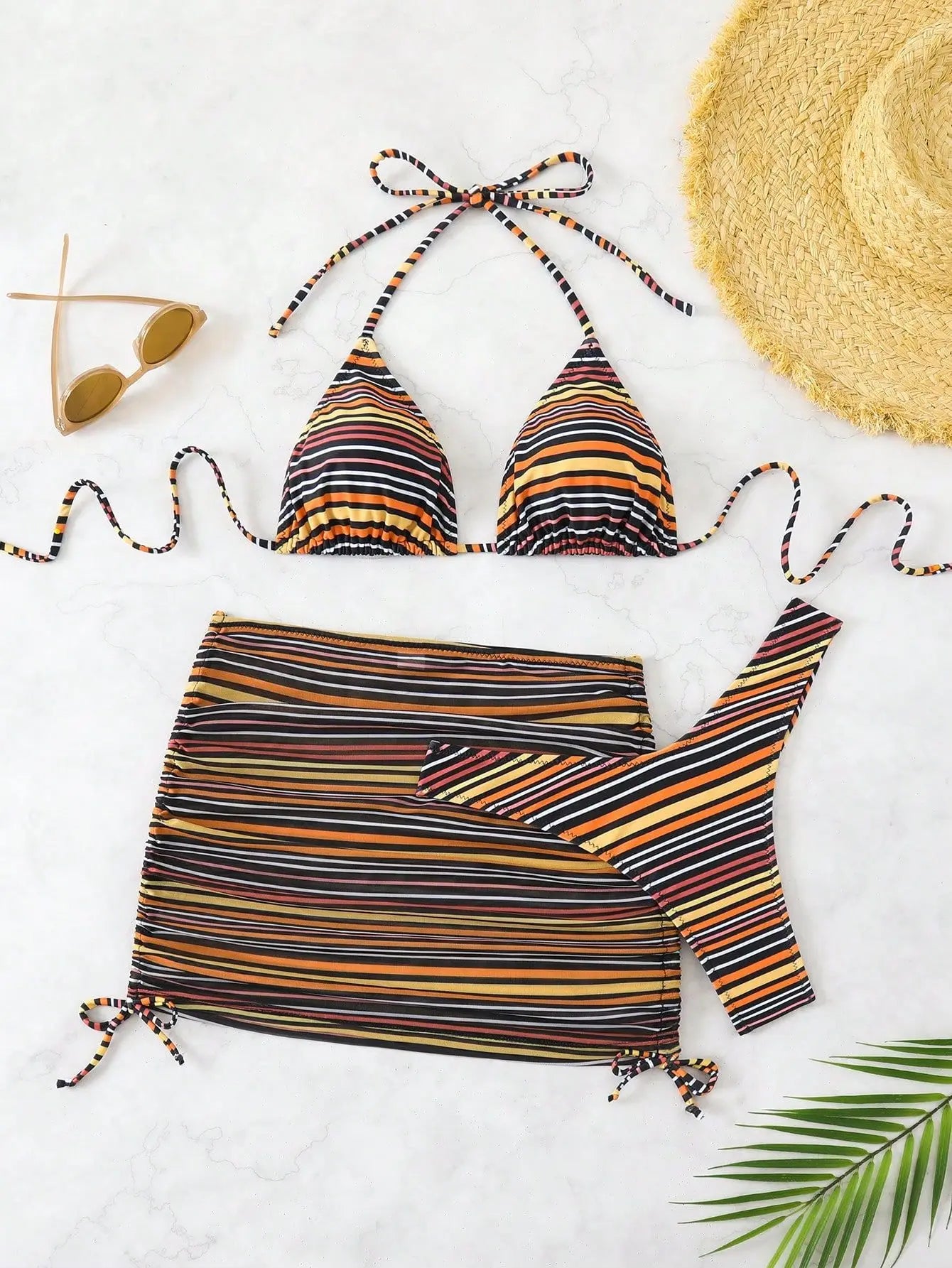 Sexy Coffee Striped Bikini Set