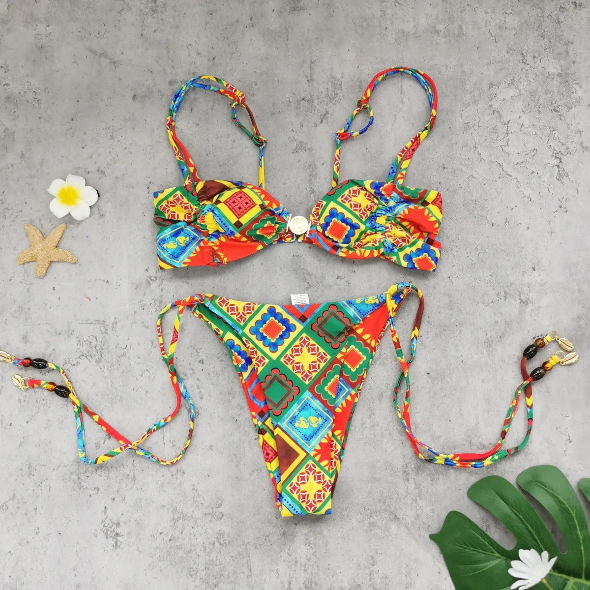 Sexy Yellow Geometry Print Bikini Set