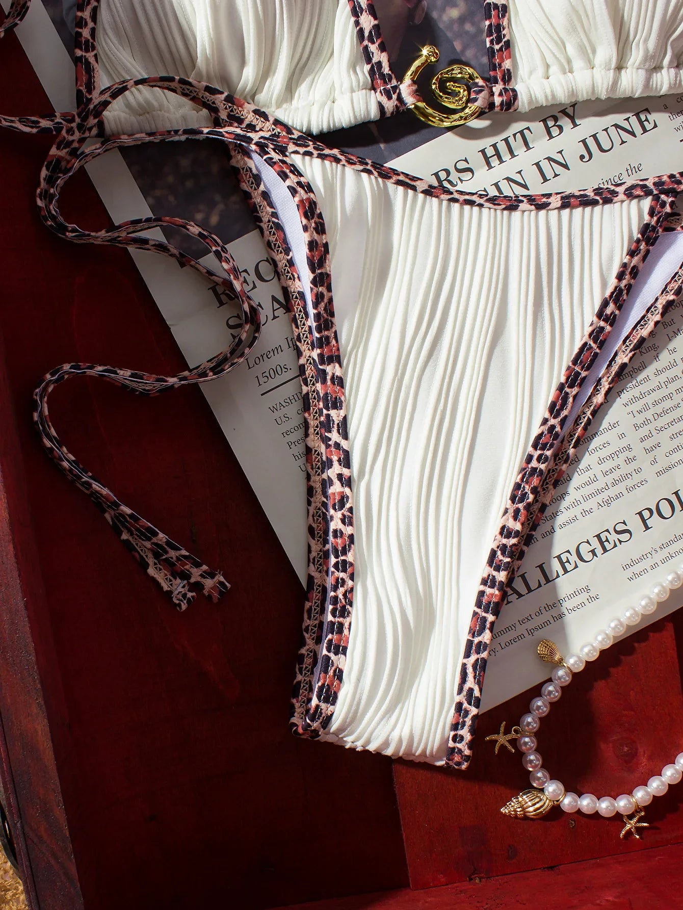 Sexy White Leoaprd Print Patchwork Bikini Set