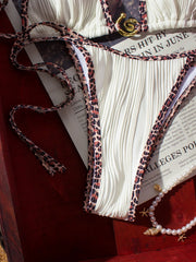 Sexy White Leoaprd Print Patchwork Bikini Set