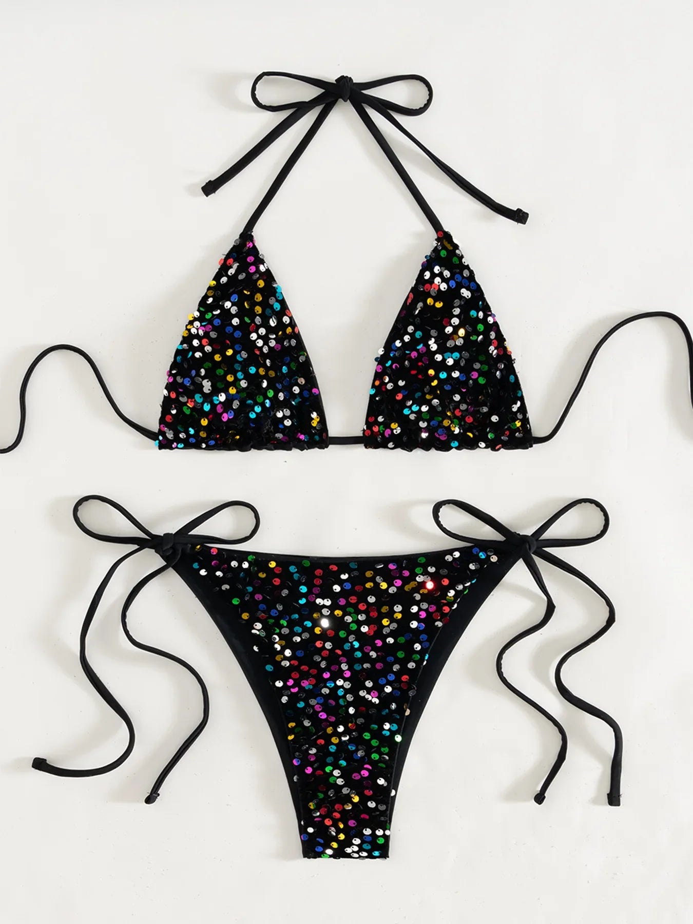 Shiny Sequin Black Bikini Set