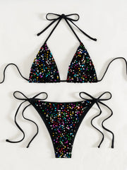 Shiny Sequin Black Bikini Set