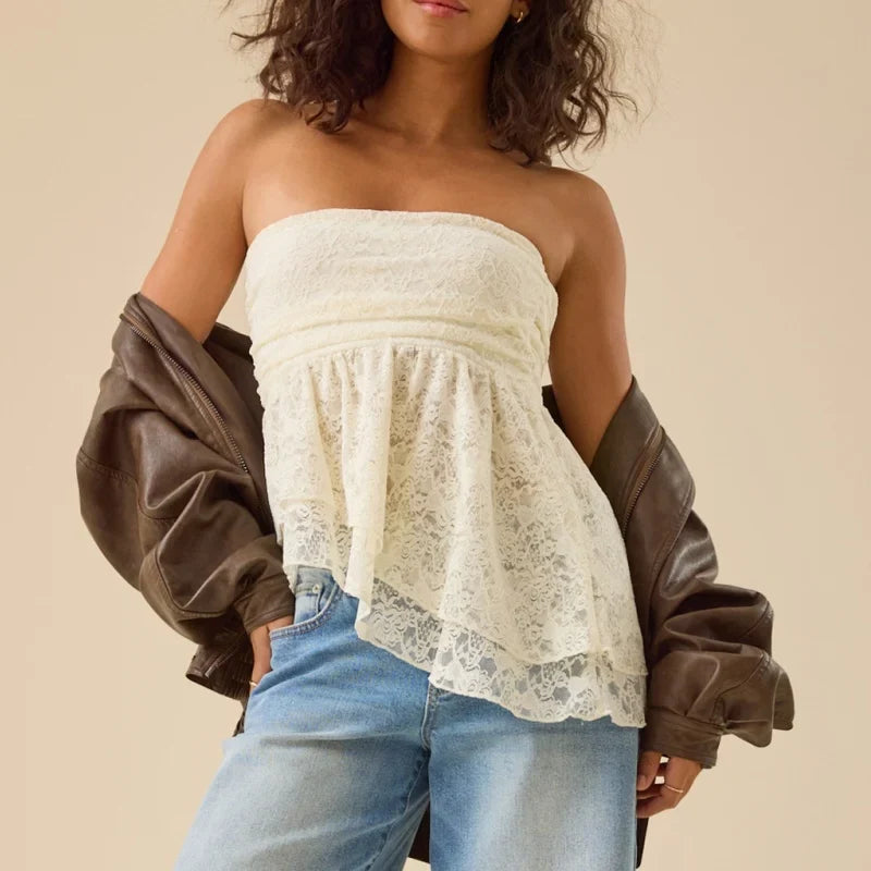 Off the Shoulder Lace Babydoll Tube Top