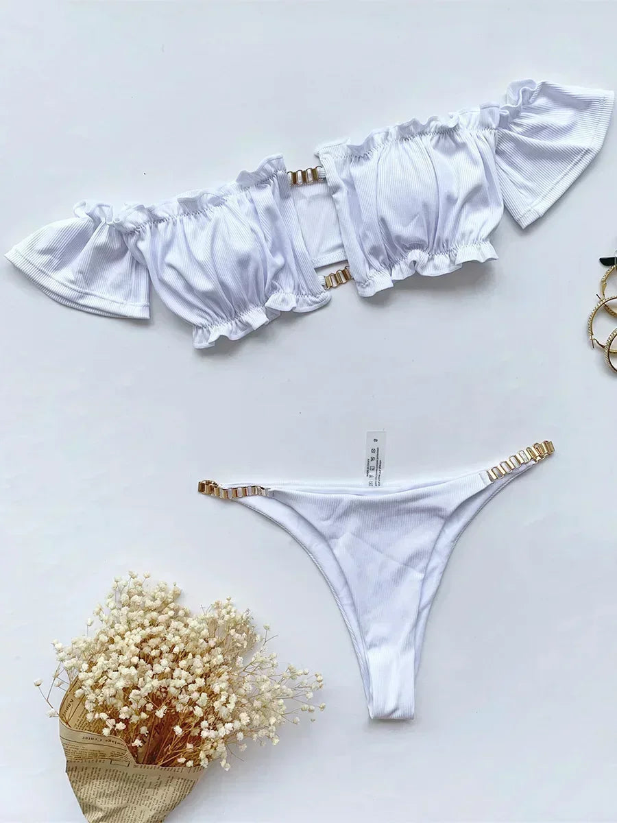 Floral Print Off Shoulder Bikini