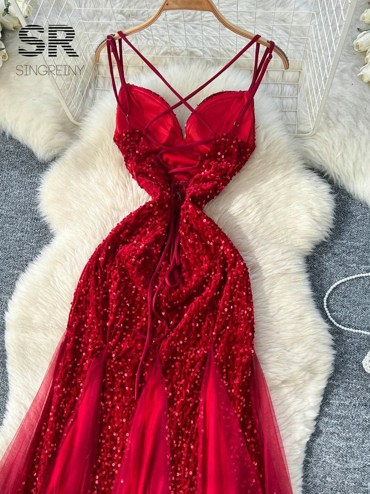 Sequined Velvet Slip Dress