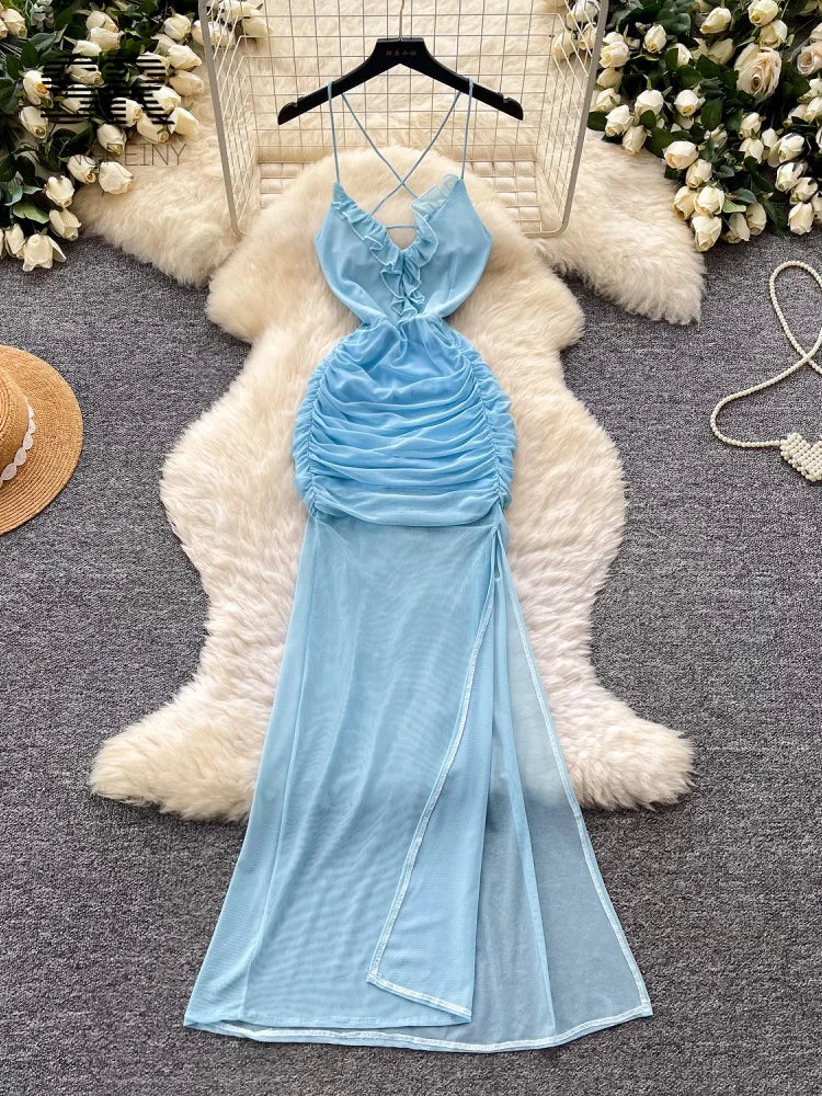 Spaghetti Strap Holiday Beach Long Dress