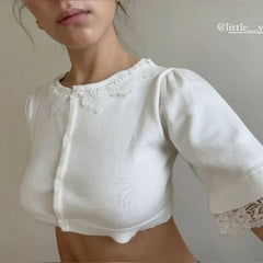 Front Knit Shrug White Vintage  Crop Top