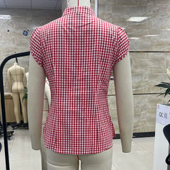 Vintage Plaid Cap Sleeve Fitted Blouse Tops