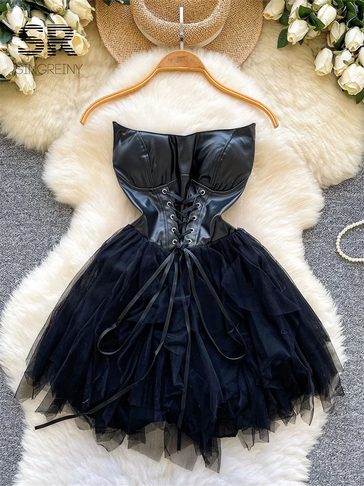 PU Leather Mesh Sensual Dress