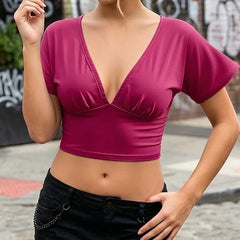 Ruched V-Neck Crop Top