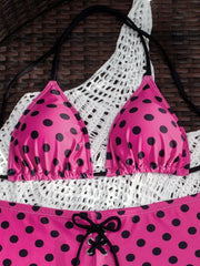 Sexy Hot Pink Polka Dot Print Bikini Set