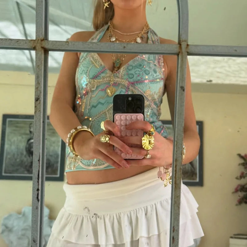 Y2k Colorful Sequin Halter Tank Tops