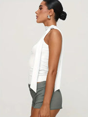 Solid Color Halter Neck Tie Detail Sleeveless Top