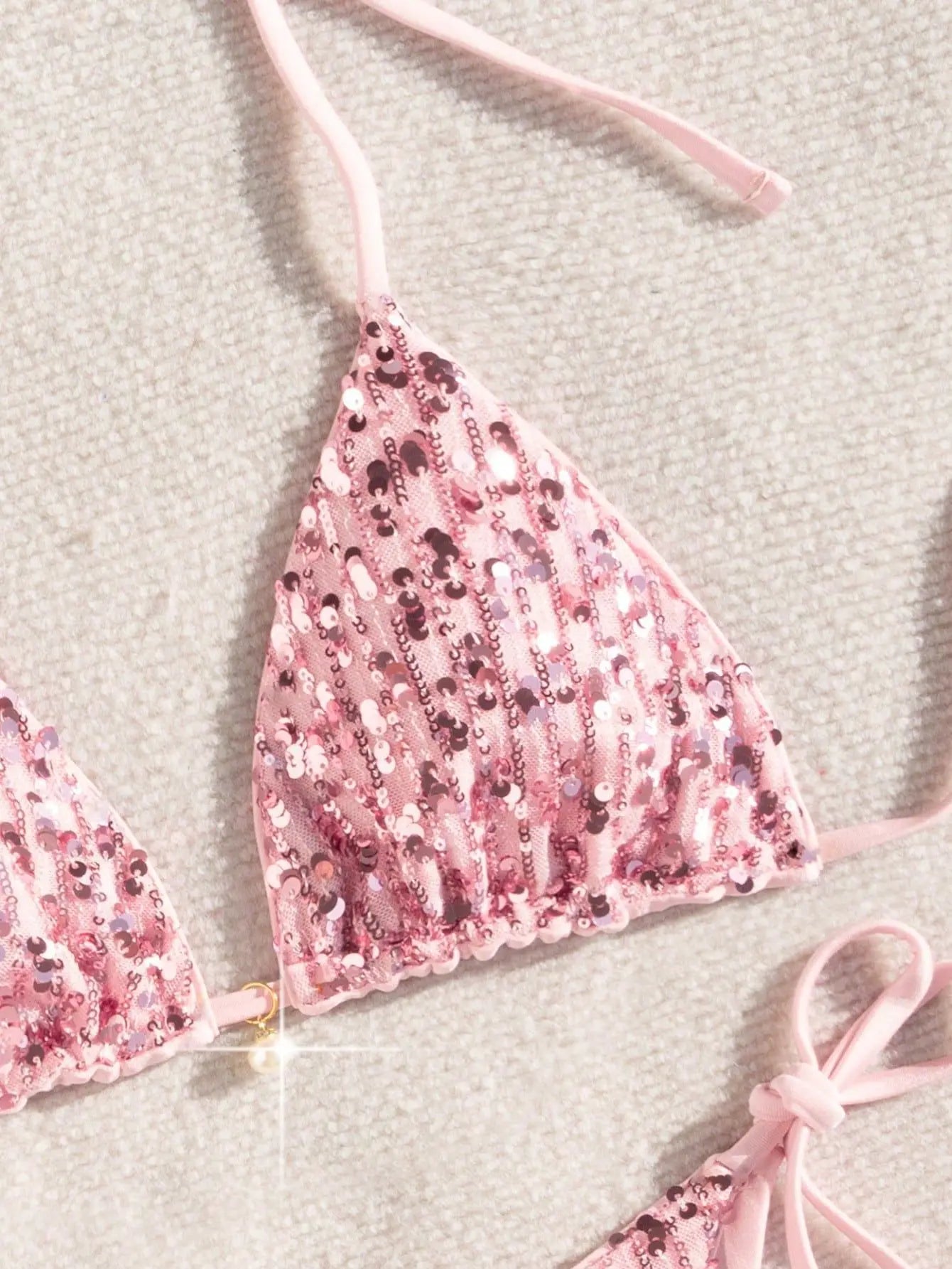Shiny Pink Sequin Micro Bikini Sets