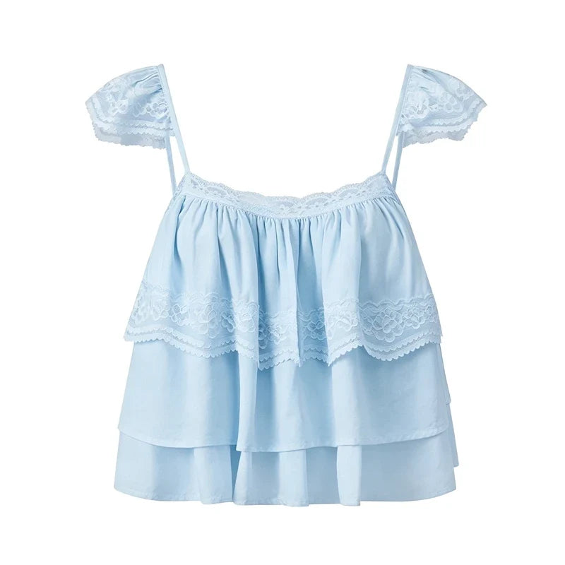 Lace Trim Tiered Babydoll Cami Top