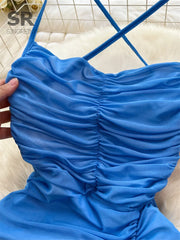 Backless Strap Ruched Maxi Dress